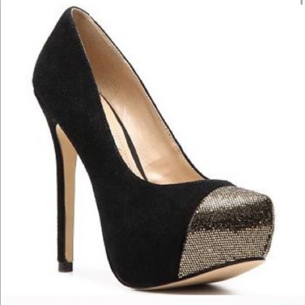 PRICE FIRM‼️STEVE MADDEN Suede Platform Glitter Cap Toe Heels